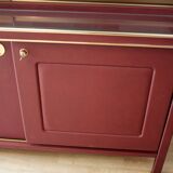 Crédence ou bibliothèque à deux sections recouverte de similicuir couleur Bordeaux