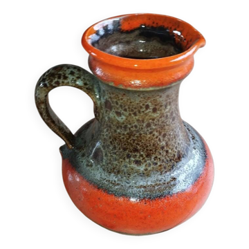 Vintage cruche – Red and brown flamed enamel – Numbered – 1950s–60s