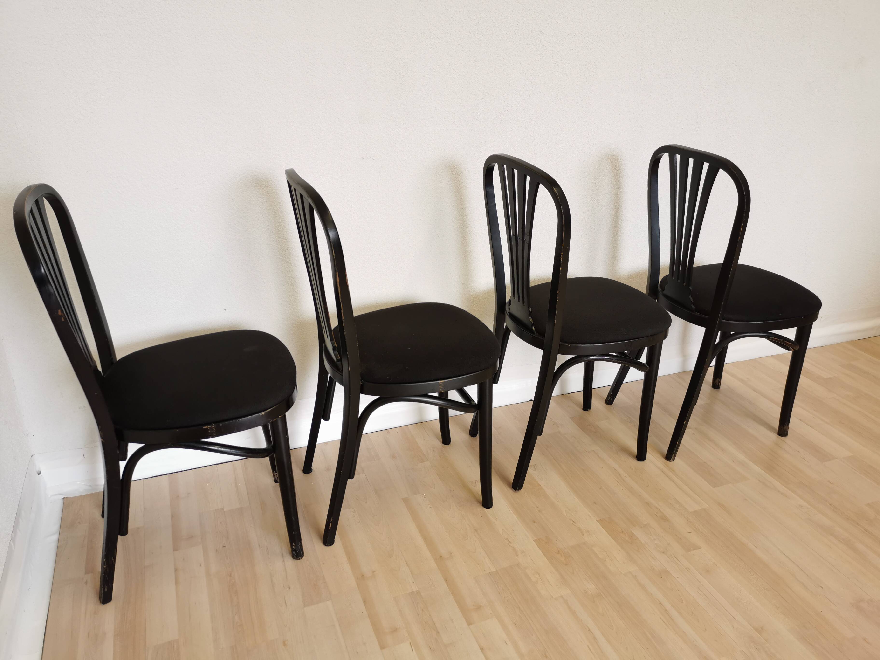Set of 4 Vintage Black Wooden Dining Chairs: STOL Kamnik, 70s, Yugoslavia