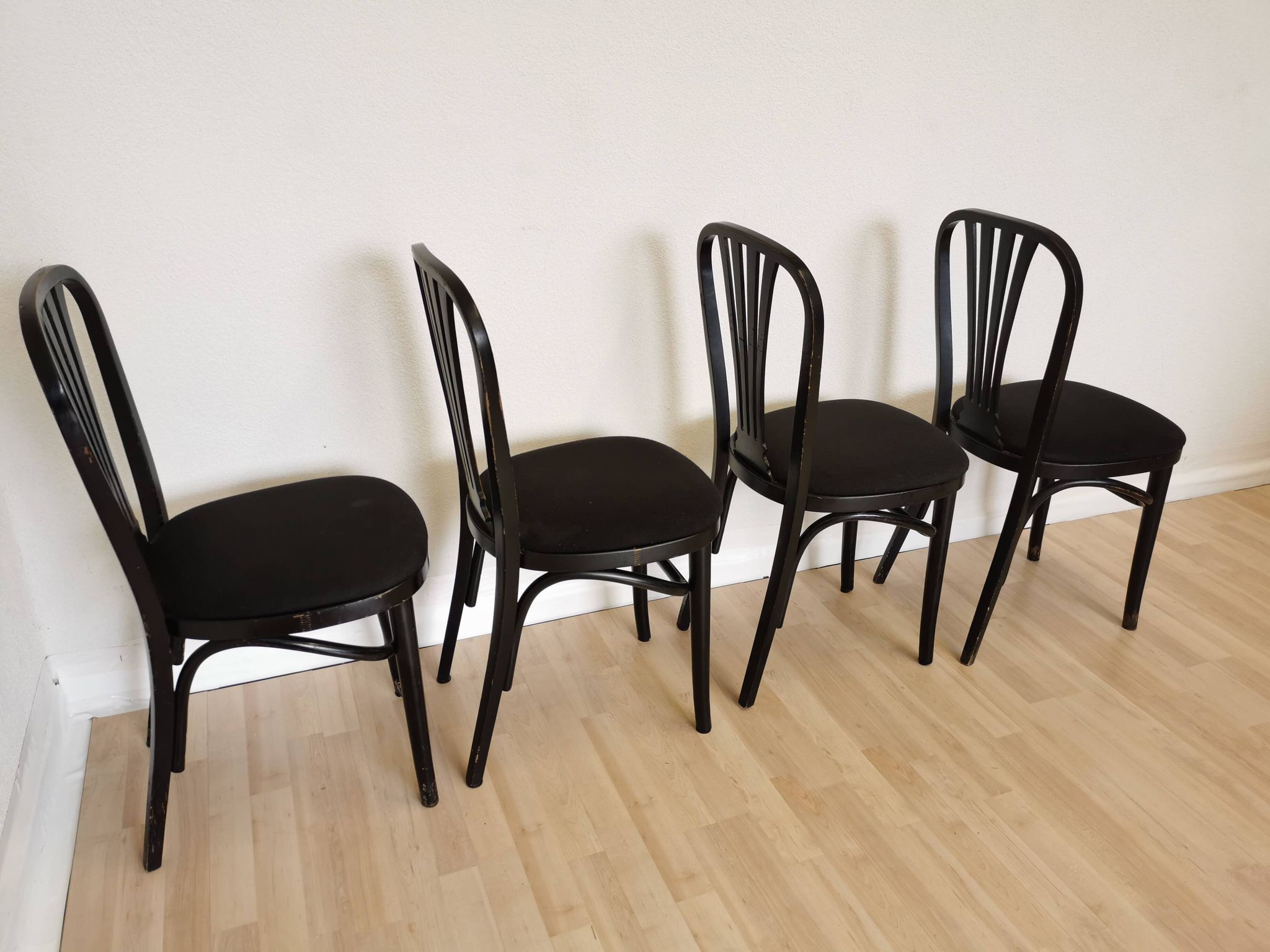 Set of 4 Vintage Black Wooden Dining Chairs: STOL Kamnik, 70s, Yugoslavia