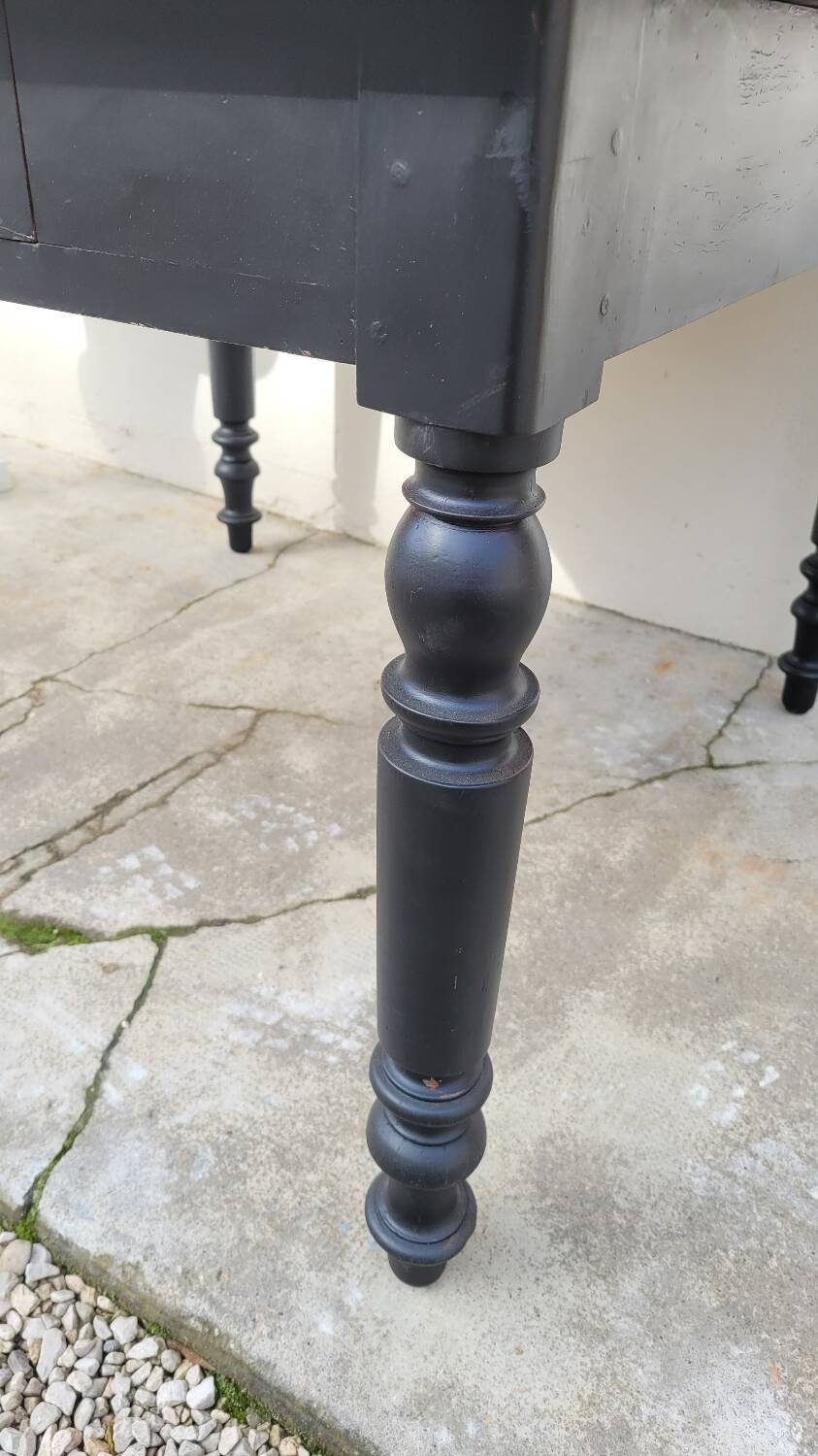 Antique patinated bistro farmhouse table, one drawer