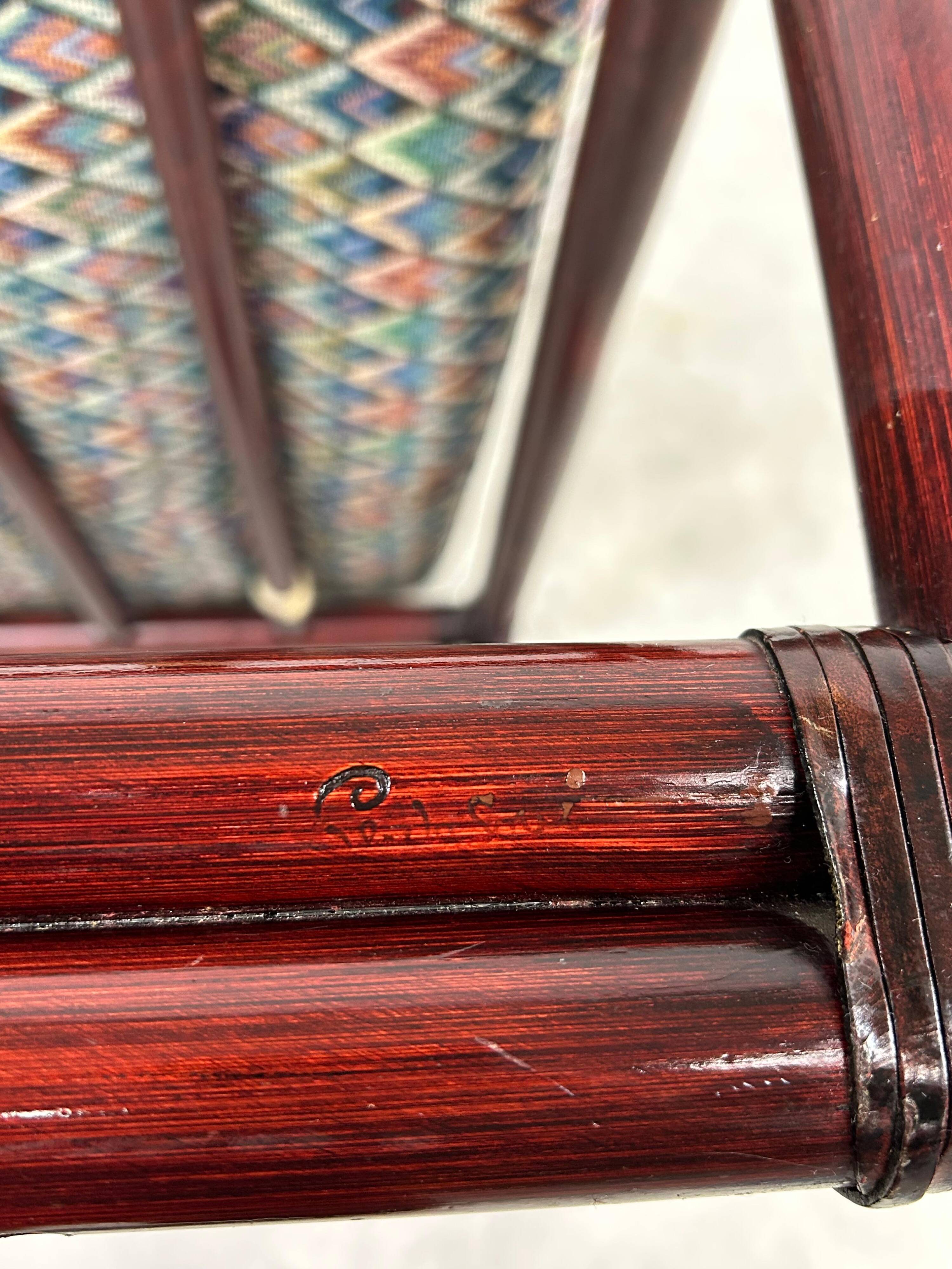 Fauteuil à oreilles en bambou de style milieu du siècle avec tabouret par Gervasoni