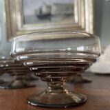 6 vintage glass ice cream or fruit cups or trou normand in blown brown glass.