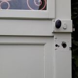 Porte d’entrée 264x99cm ancienne noyer chêne grille fer forgé panneau vitré