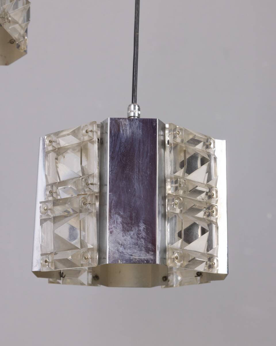 Vintage 1970s metal and crystal pendant lamp, kinkeldey design
