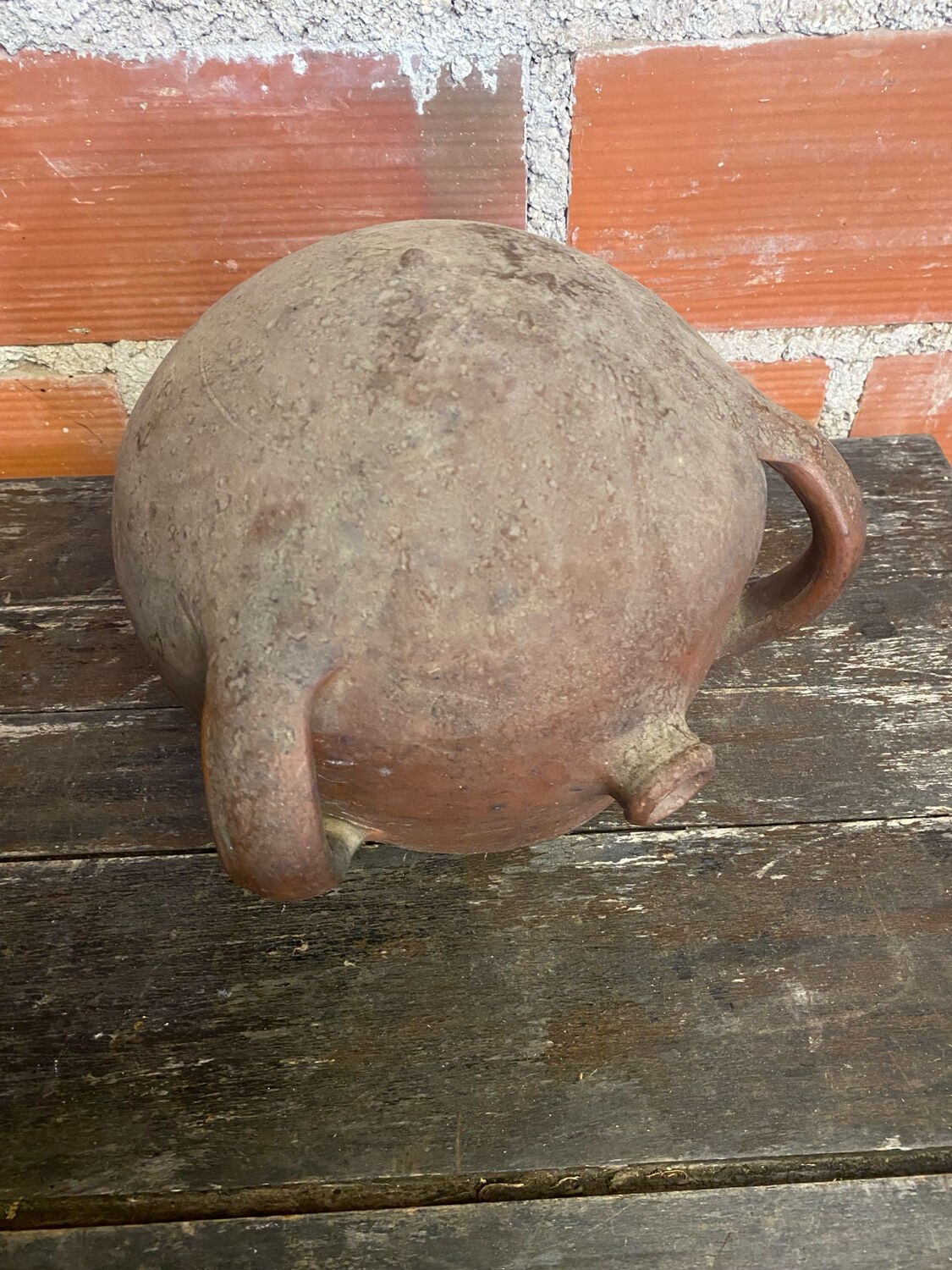Ancient Glazed Stoneware Cruché with Double Handle, 19th Century Vintage