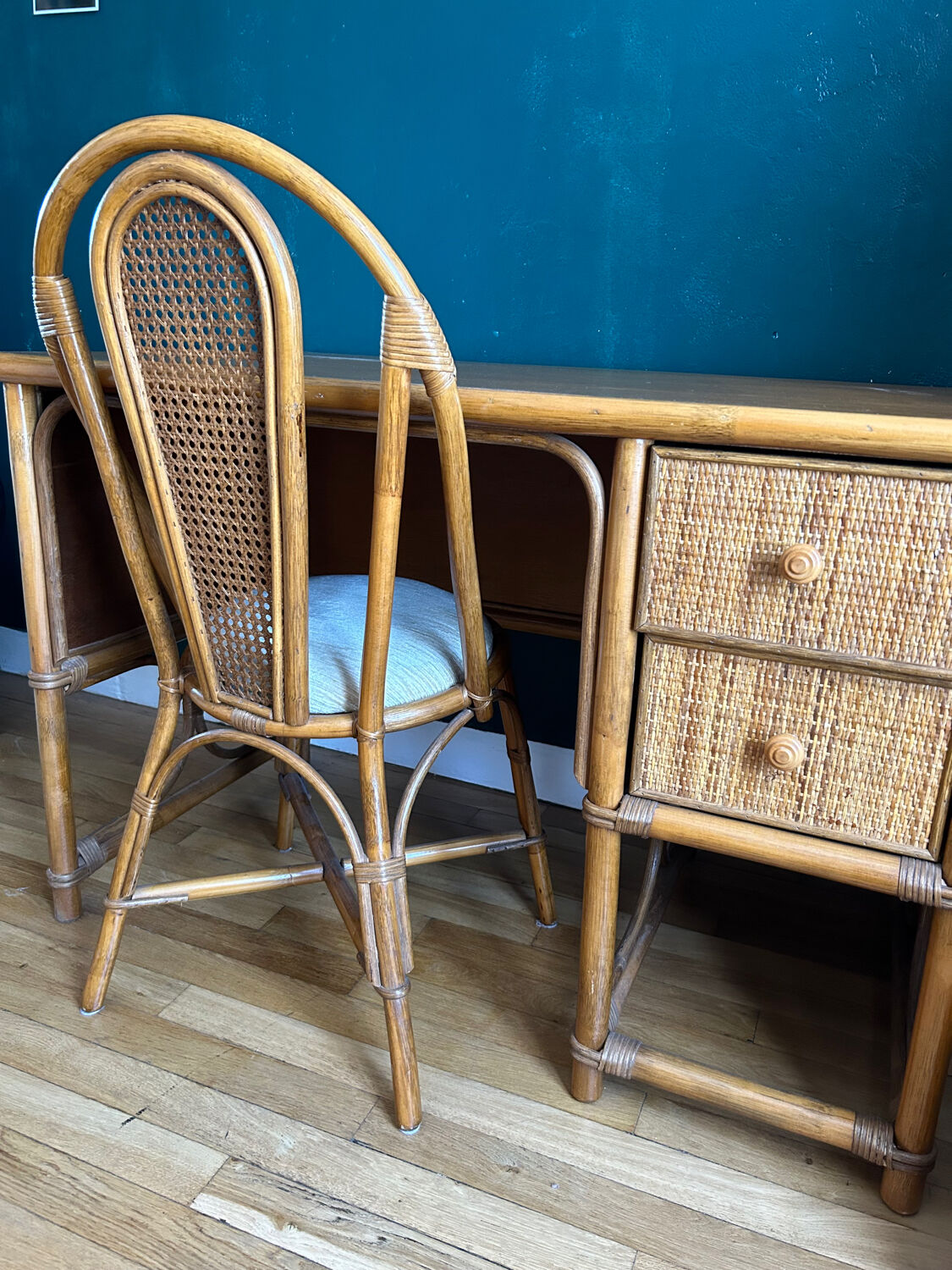 Rattan and wicker desk and chair 1960