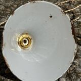 Pair of vintage industrial retro conical enamelled sheet metal pendant lights