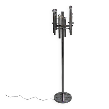 Lampe sur pied chromée uplight avec 8 points lumineux