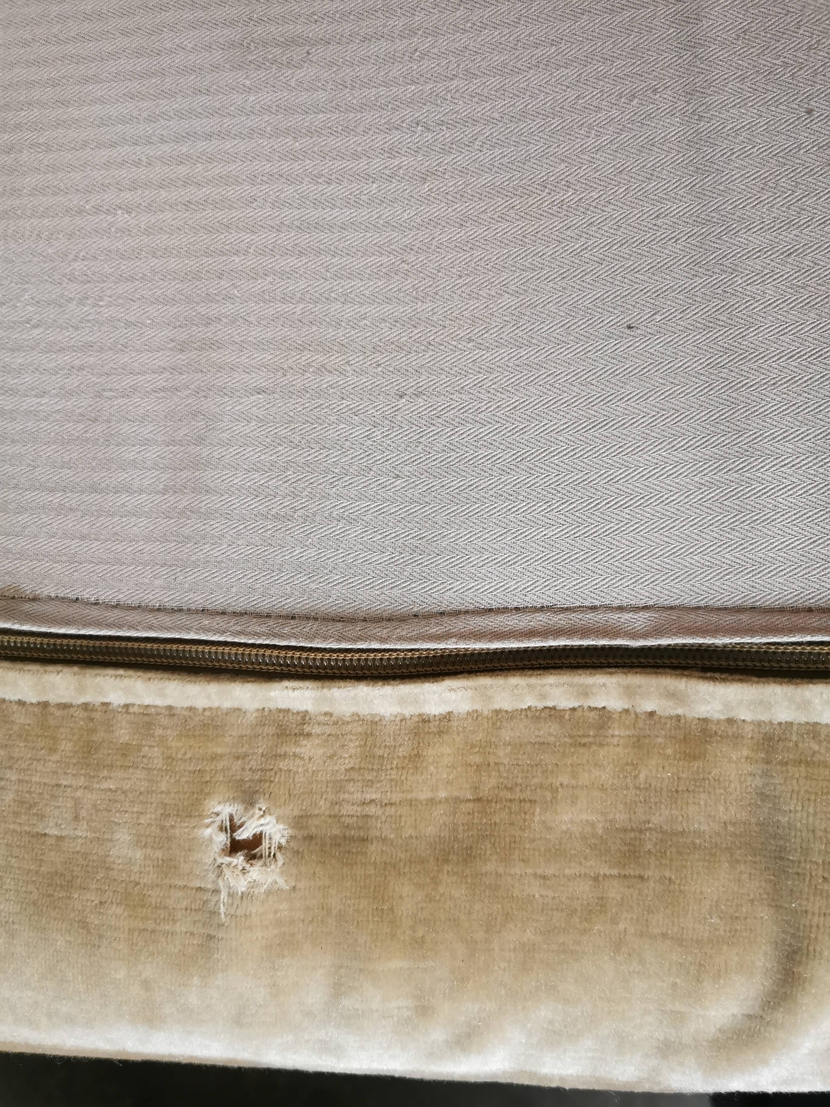 Pair of modular velvet armchairs and ottoman