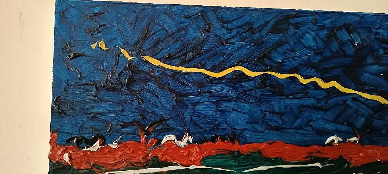 Abstract painting, oil on canvas by Simone Ciani, 20th century