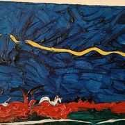 Abstract painting, oil on canvas by Simone Ciani, 20th century
