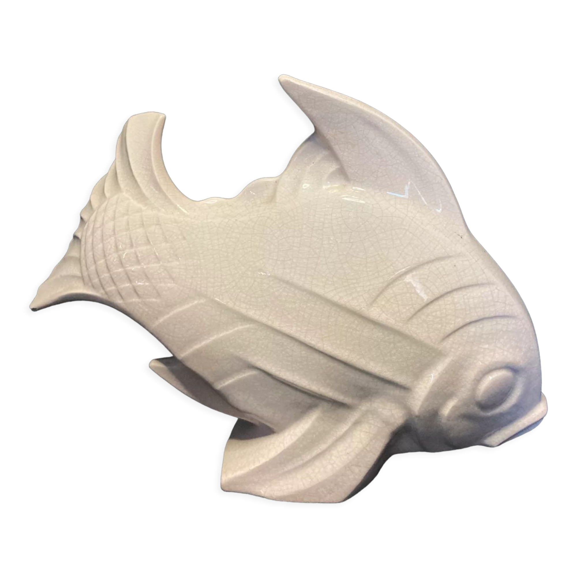 Le Jan, large ceramic fish cracked art deco circa 1930