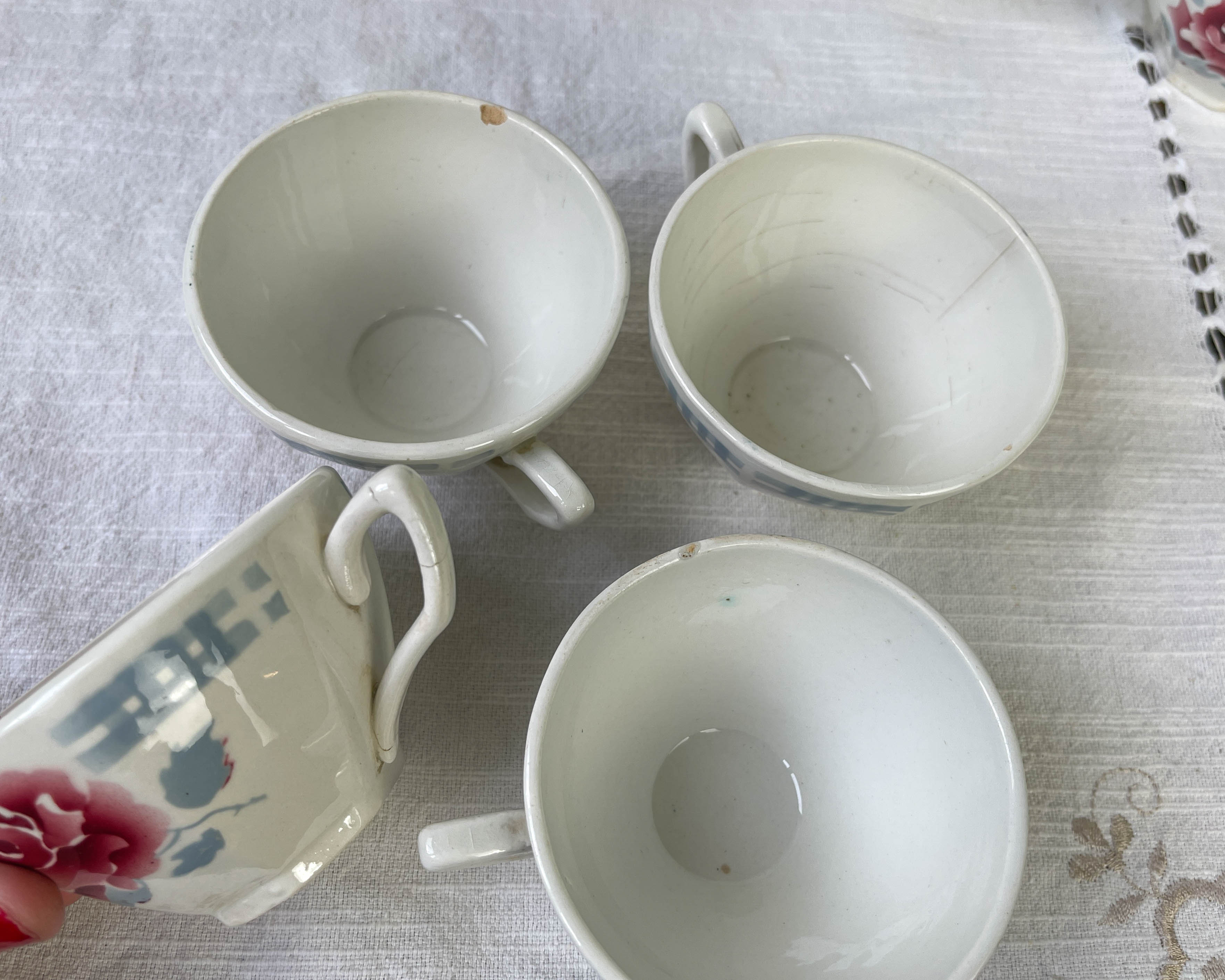 Vintage tea set in Sarreguemines flowered earthenware, "Troyes" model