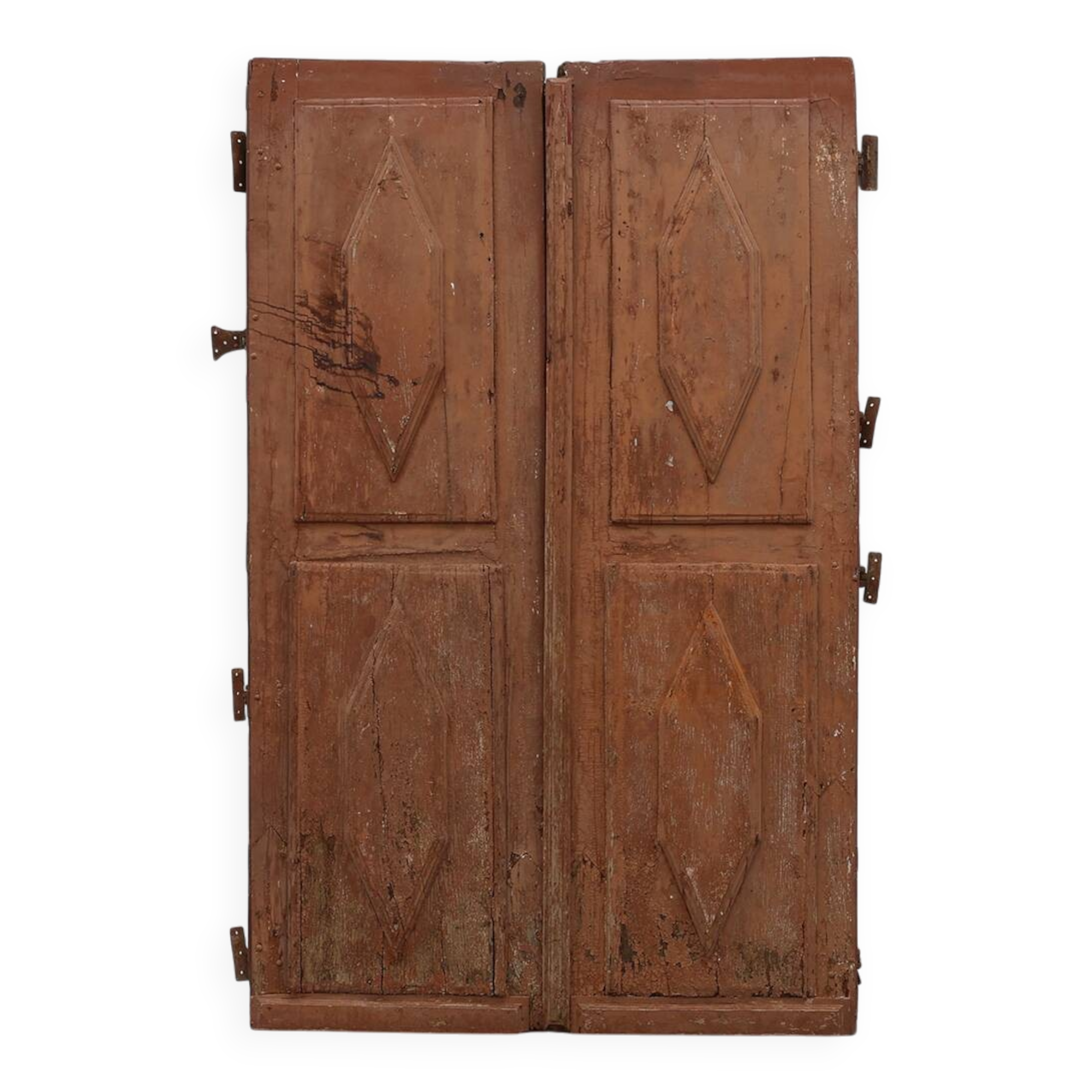 Large 17th century Monastery doors in terracotta lacquered oak, Portugal