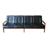 Danish 4-seater sofa with leather upholstery 244 cm, 1960s