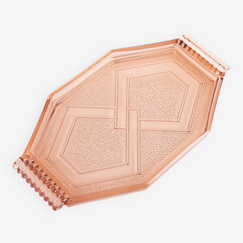 Small pink glass serving tray ART DECO style