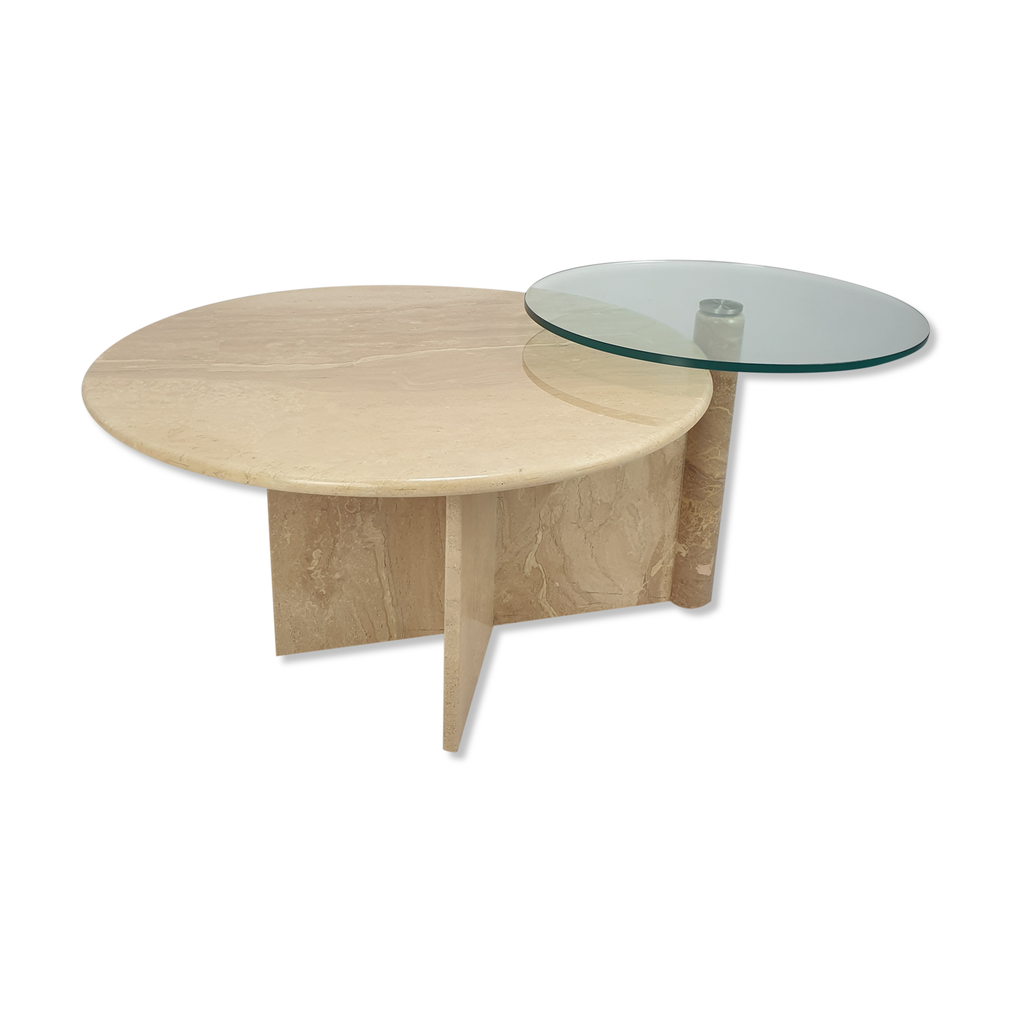 Italian travertine and glass coffee table, 1980