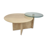 Italian travertine and glass coffee table, 1980
