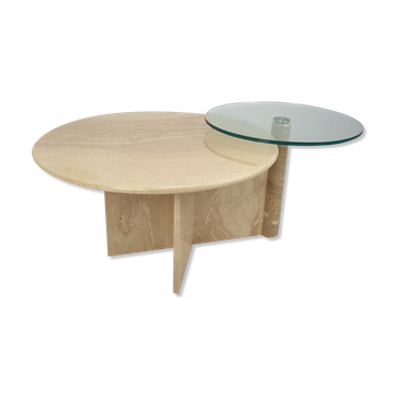 Italian travertine and glass coffee table, 1980