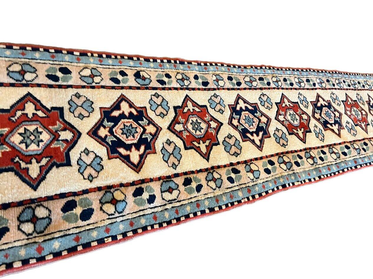 Baby Blue and Beige Long Vintage Hallway Runner
