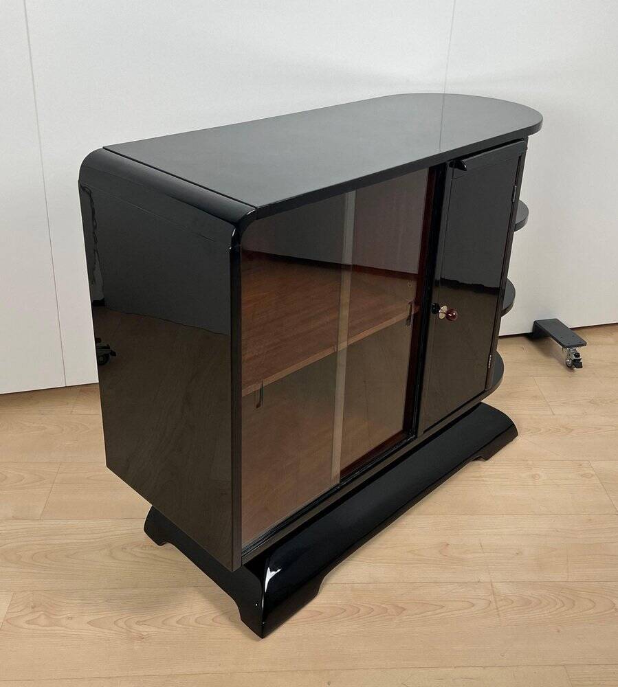 French Art Deco Half Cabinet in Black Lacquer and Mahogany, 1930