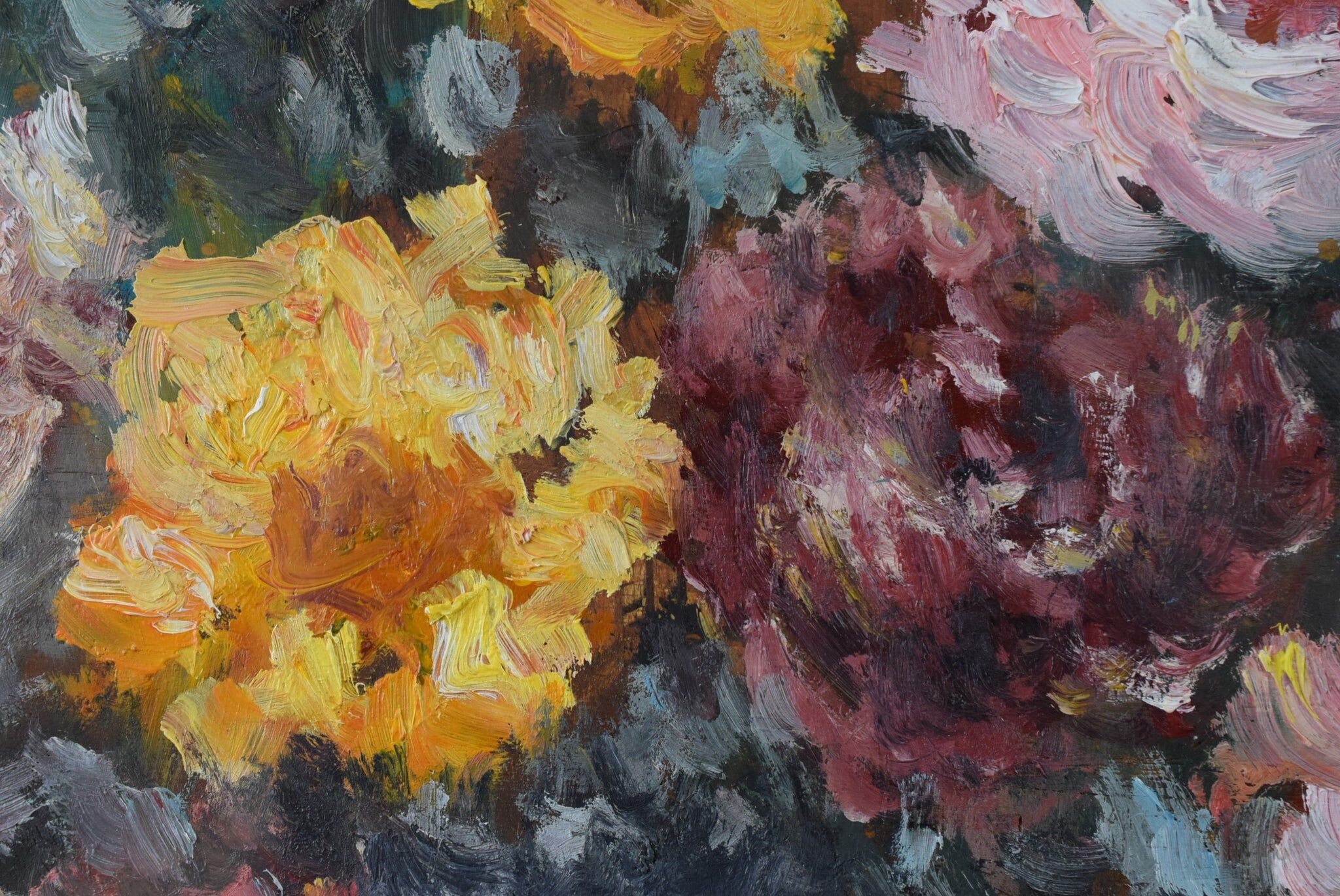 Painting Still Life Bouquet Flowers Oil on Panel