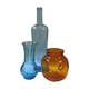 Trio vintage vase bottle and jar in amber and blue glass