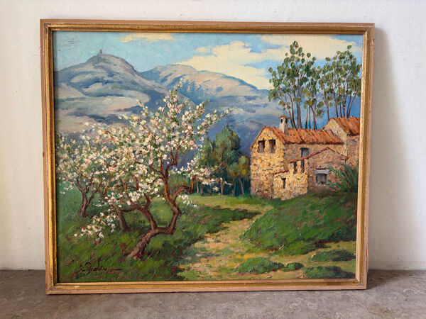 Huile sur panneau ''Vieux mas'', Haut Vallespir, Provence