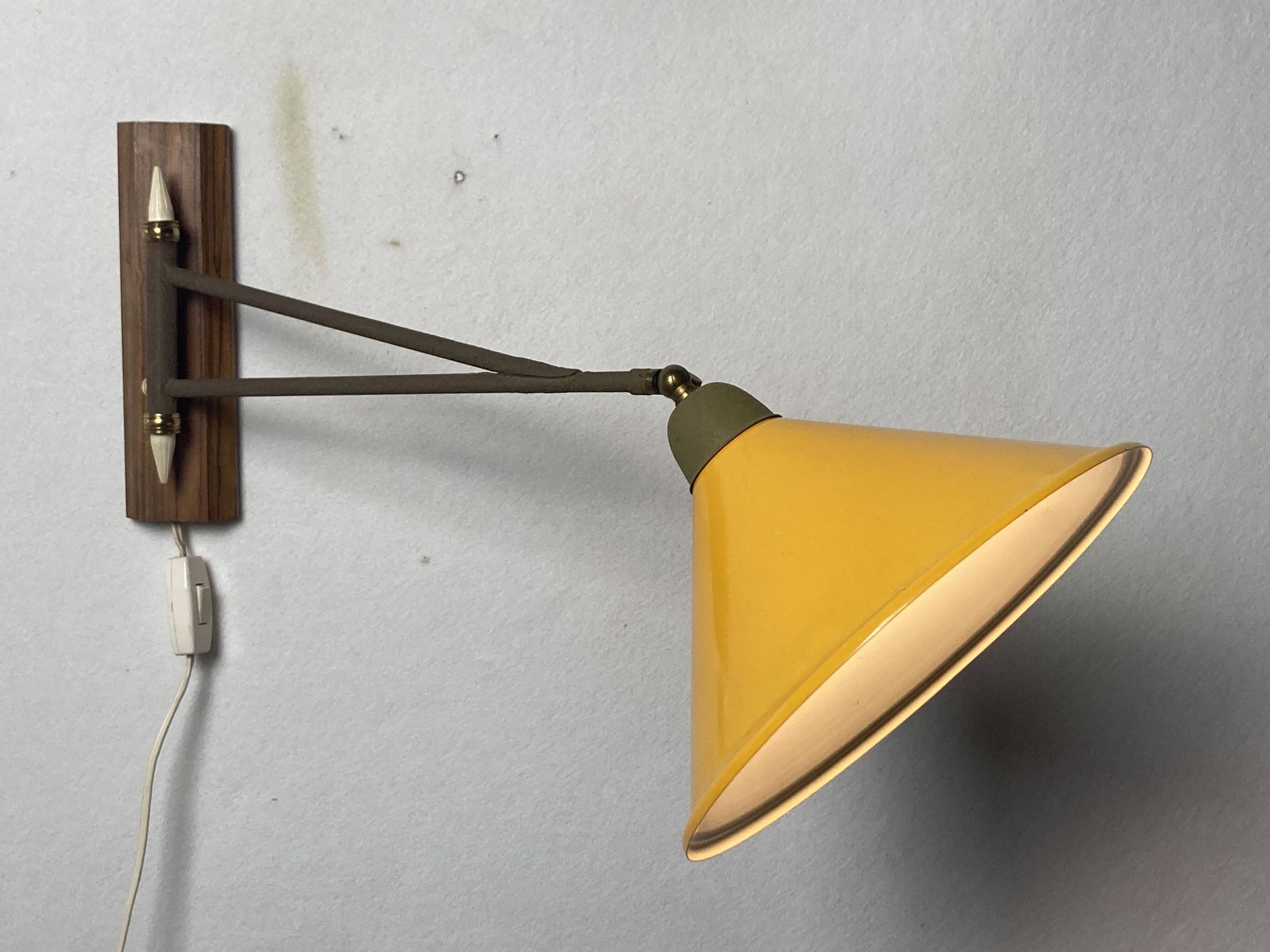 teak and metal midcentury swing arm wall lamp, Dutch 1960s
