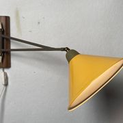 teak and metal midcentury swing arm wall lamp, Dutch 1960s