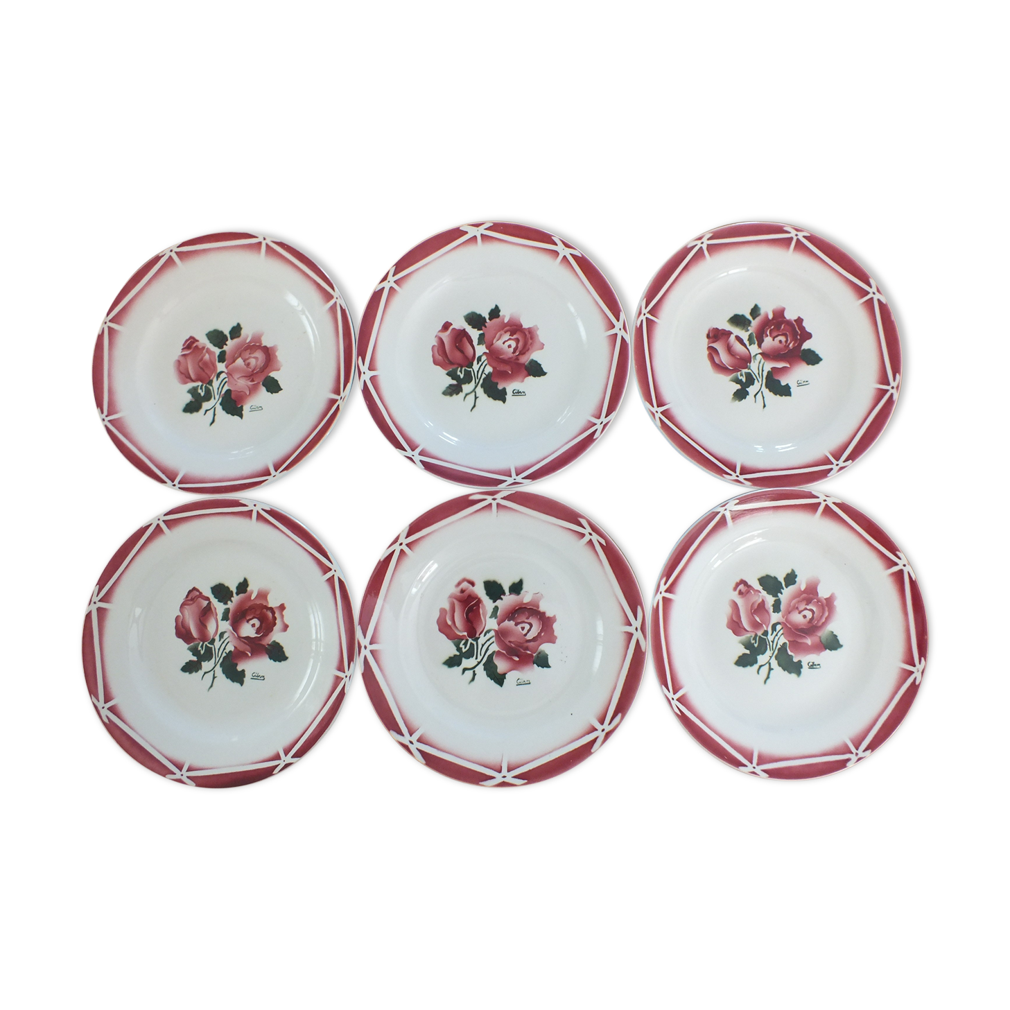 6 flat plates vintage Digoin Sarreguemines model Cibon Lot 5