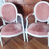 Pair of Louis XVI style medallion armchairs