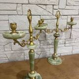 Pair of onyx and brass candlesticks