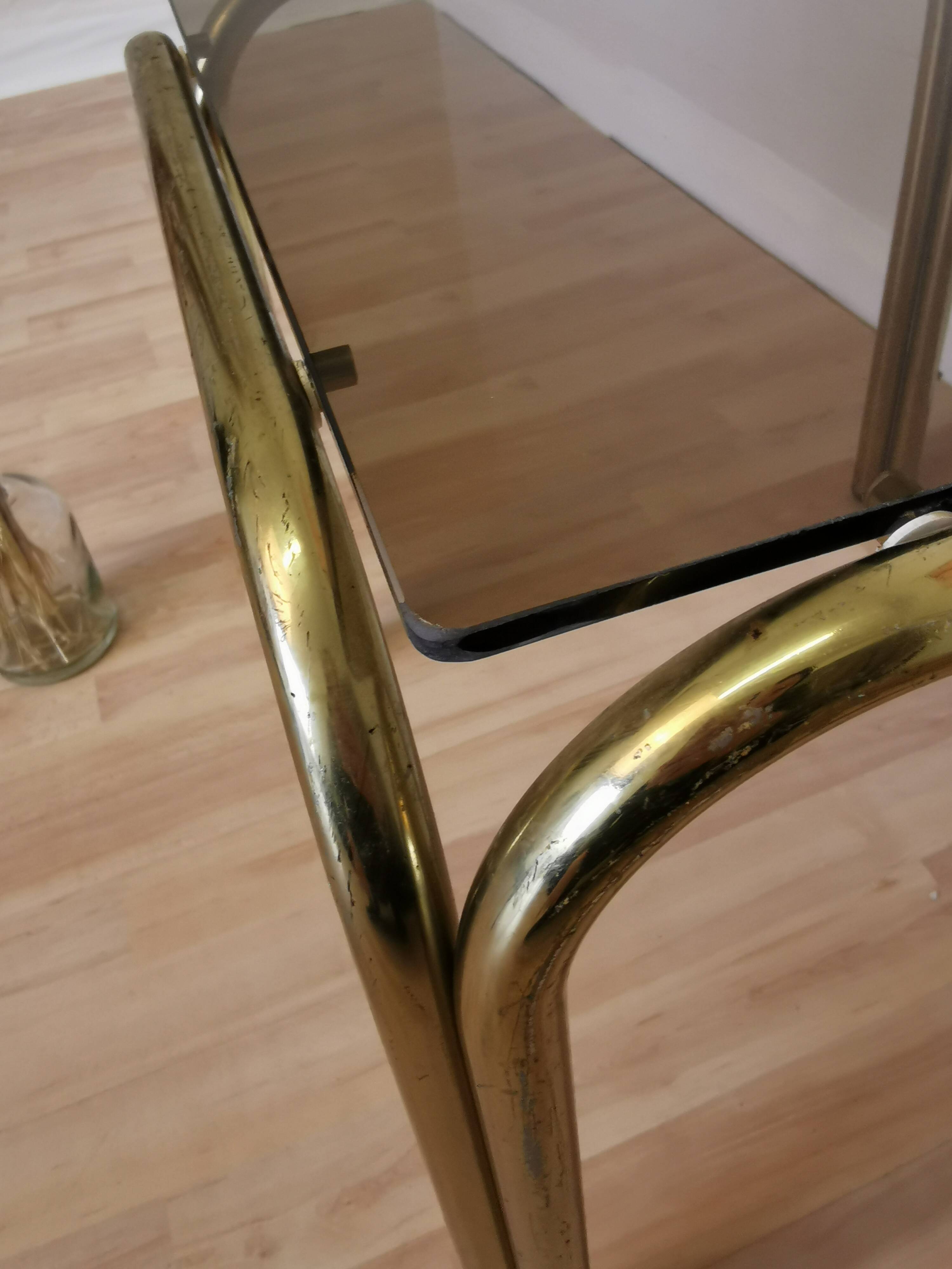 Vintage Italian Coffee Table: Brass & Smoked Glass, Mid-Century Modern