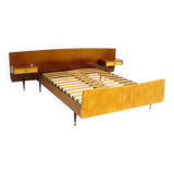 Mid century double bed bedroom set + floating nightstands in teak & maple