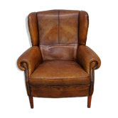 Fauteuil club en cuir couleur cognac néerlandais vintage