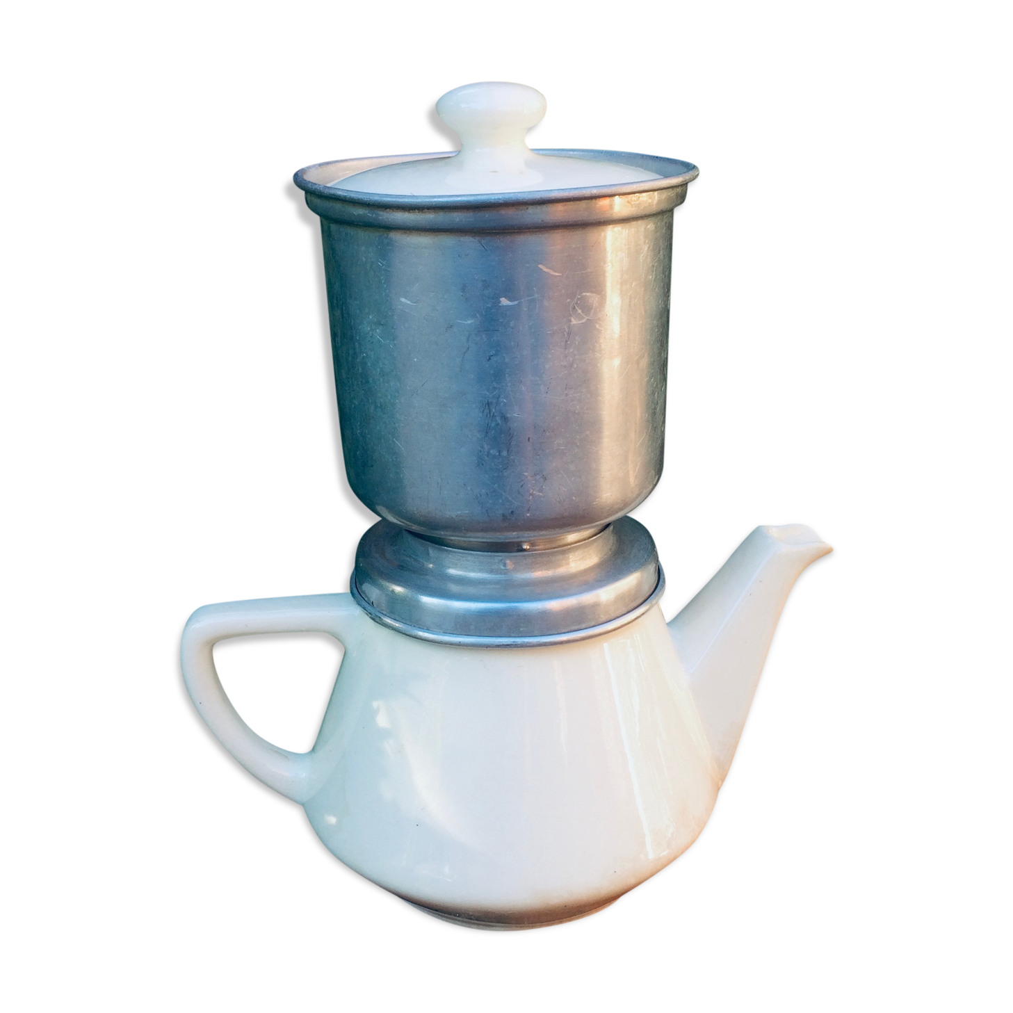Ancienne cafetière mécanique en faïence et filtre en acier - Villeroy et Boch