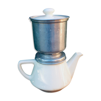 Ancienne cafetière mécanique en faïence et filtre en acier - Villeroy et Boch