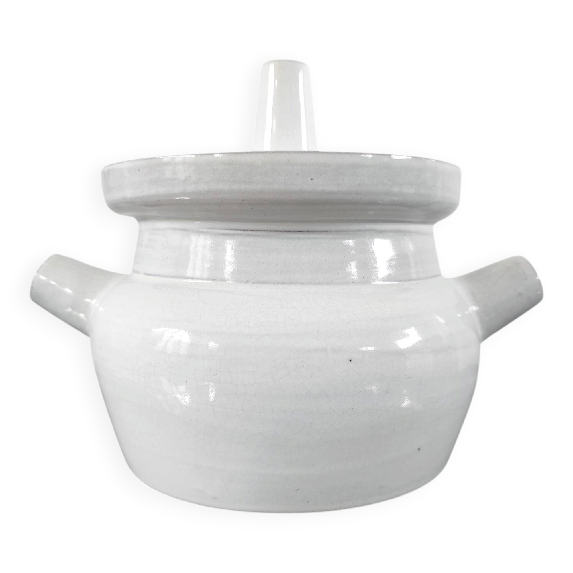 Vintage White Glazed Stoneware Steamer / Tea Infuser – Signed Louveau