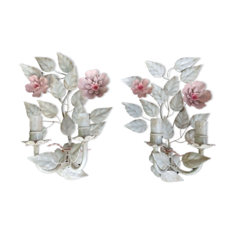 Pair floral wall lamps