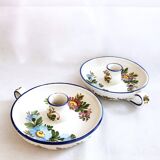 Pair of handmade cracked earthenware hand candlesticks signed Bassano Italy