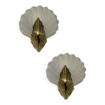 Appliques en verre de Murano en forme de coquillage, ensemble de 2