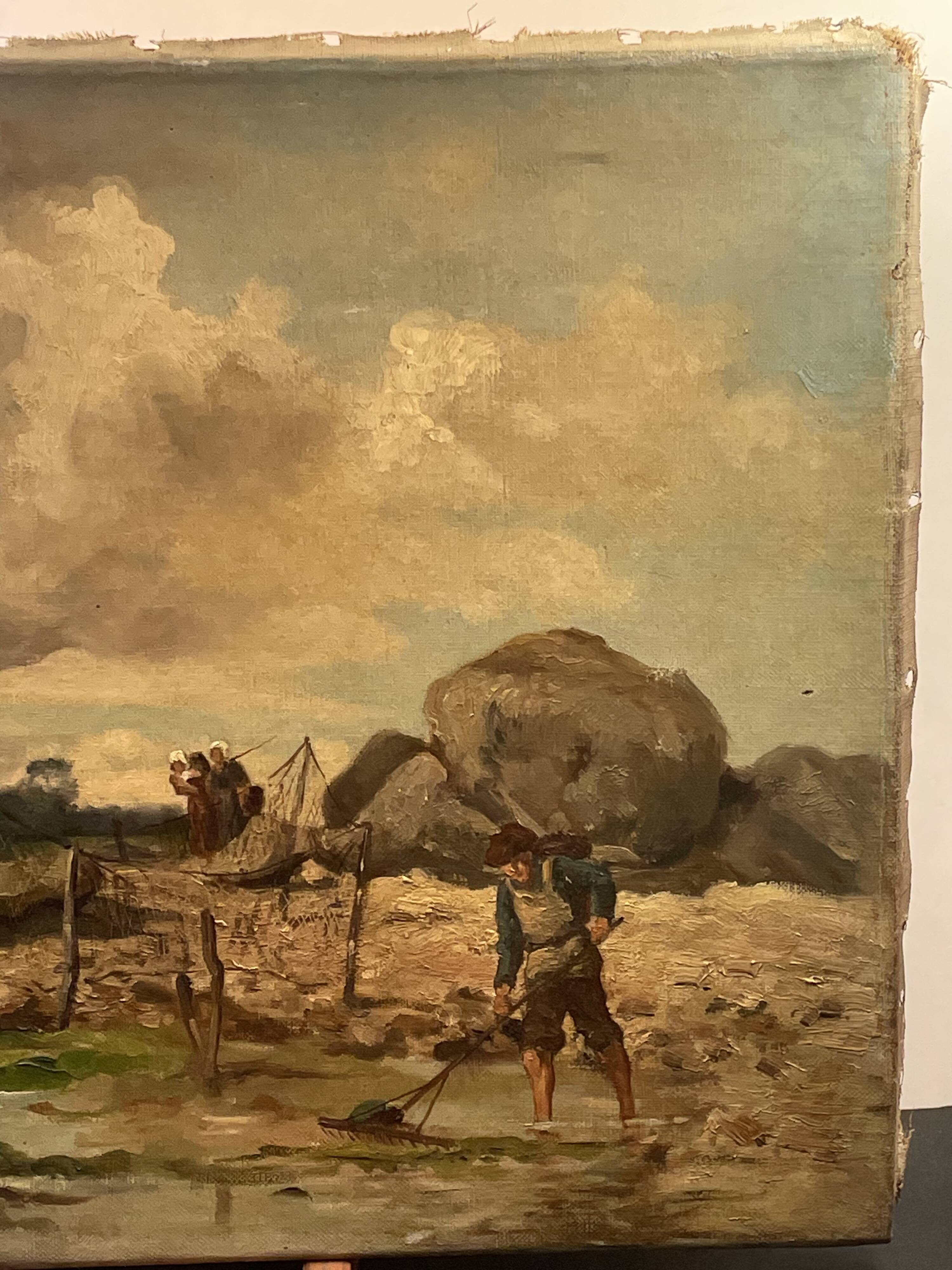 Oil on canvas animated seascape, brittany - signed de belcour? 19th century