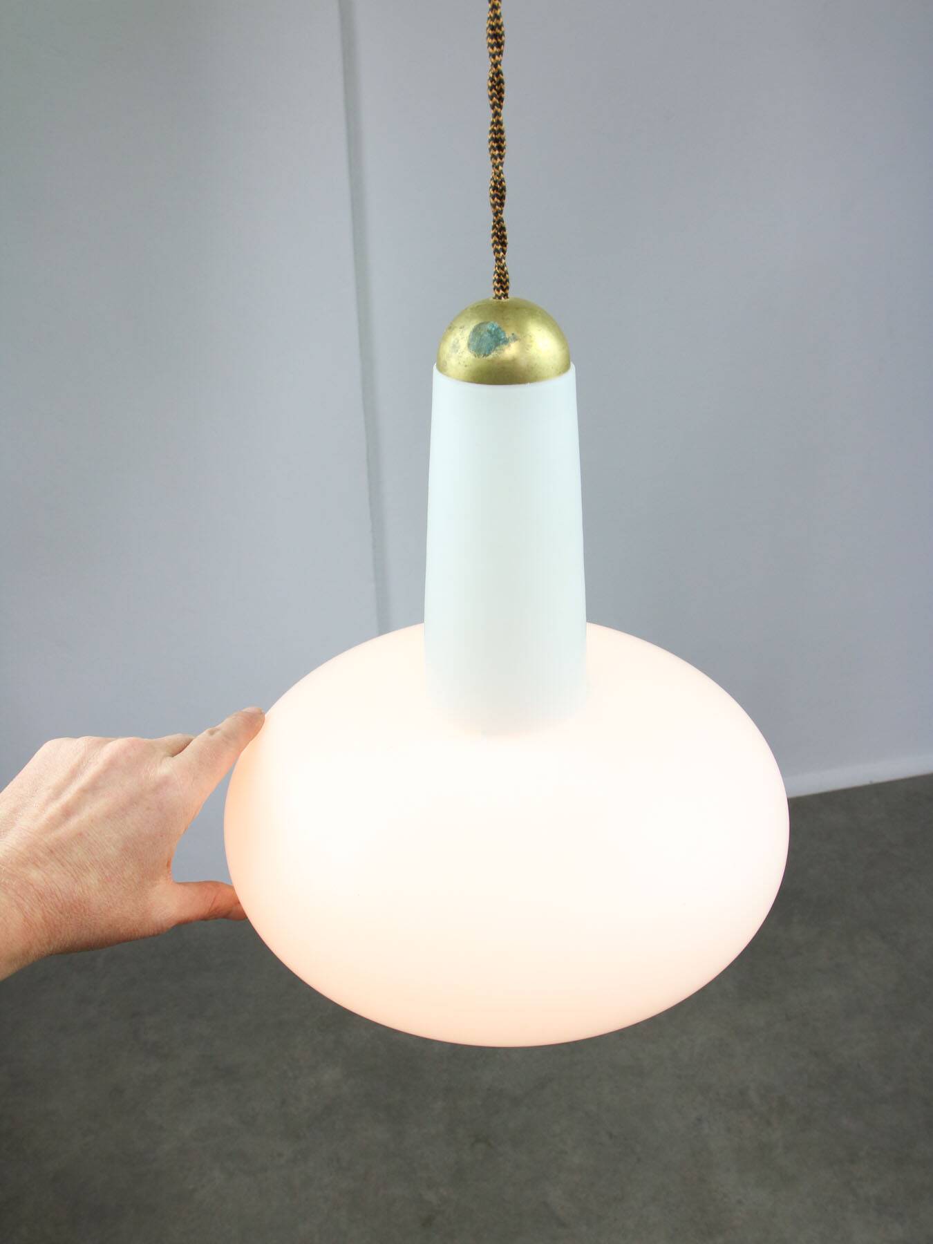 Mid-Century Italian Opaline and Brass Pendant Lamp