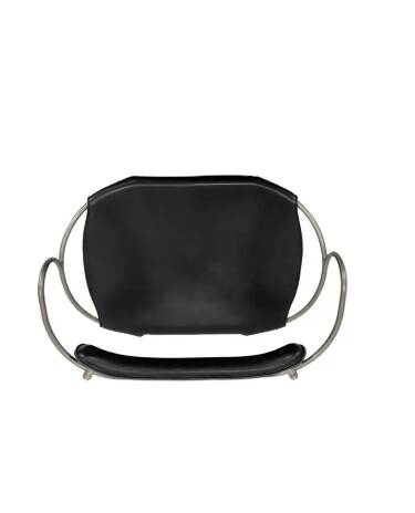 Organic sculptural bar stool c. Backrest Old Silver Steel and Black Leather