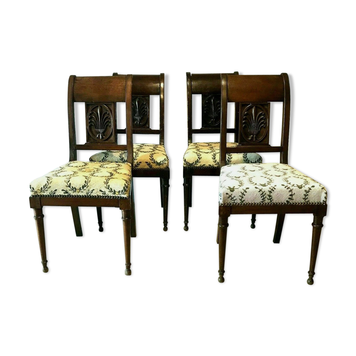 Four Directoire style mahogany chairs with 20th century fabric seats