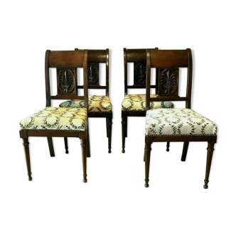 Four mahogany board-style chairs Assizes in 20th century fabrics