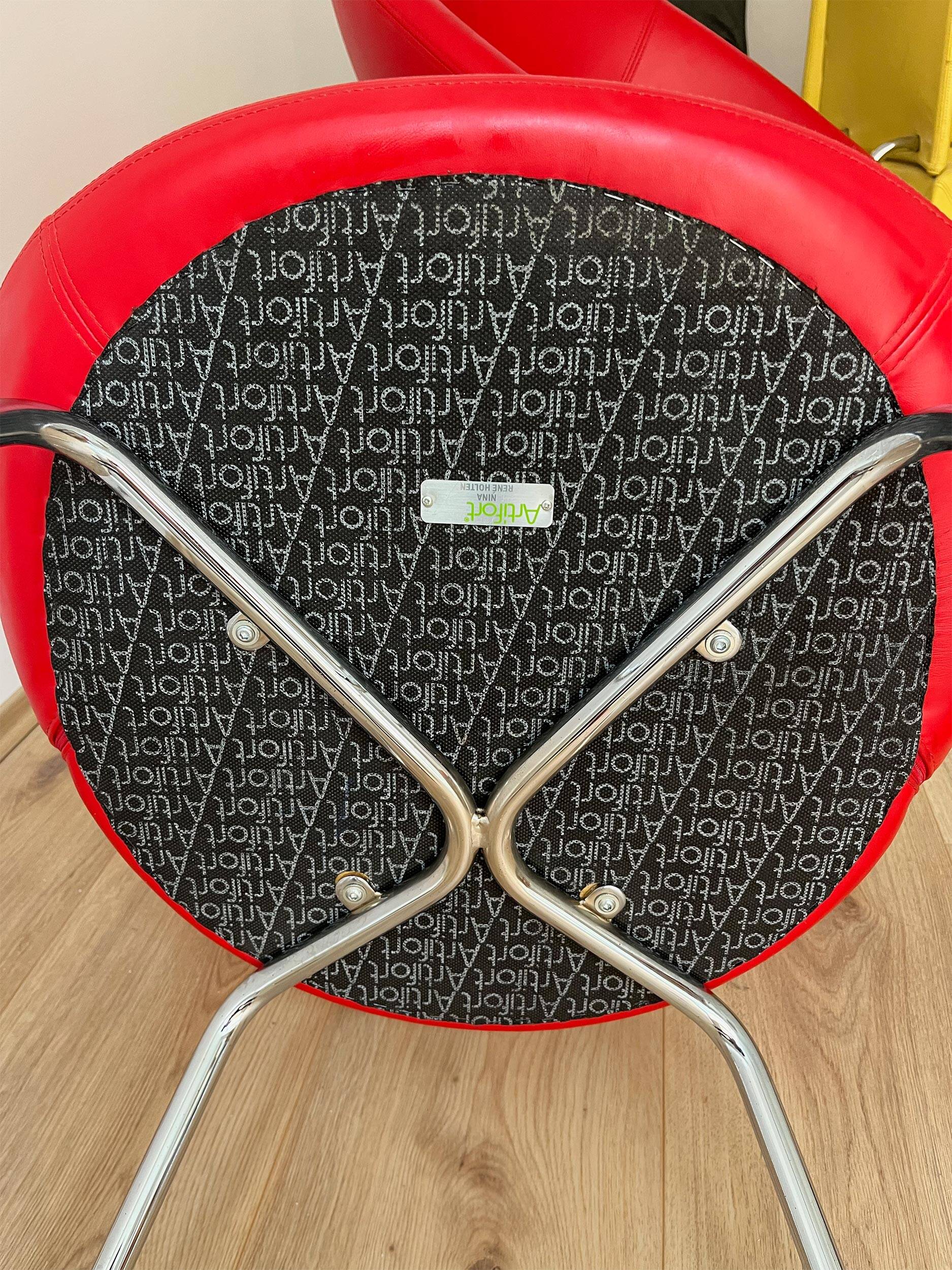 Chaise Artifort Nina vintage, cuir rouge, René Holten années 1990