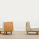 Set of 2 bent plywood and bouclé chairs 70s.